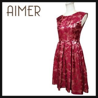 エメ(AIMER)の【美品】AIMER エメ 日本製 バラ 花柄 レース フレア ドレス ワンピース(ミディアムドレス)