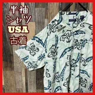 L 柄シャツ メンズ ホワイト 総柄 アロハシャツ USA古着 90s 半袖(シャツ)