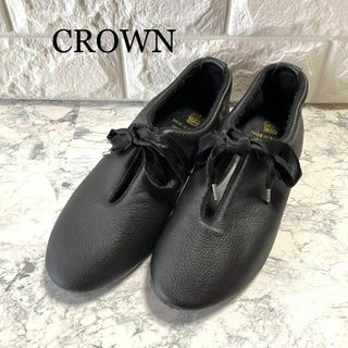 CROWN 英国製 レザー バレエシューズ フラット ダンスシューズ 黒 3(ローファー/革靴)