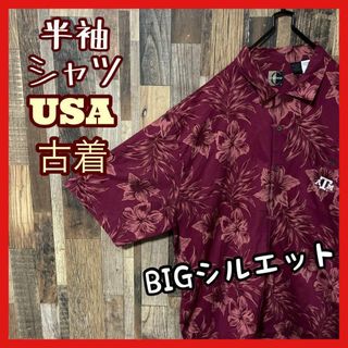 アロハ 総柄 メンズ 2XL パープル 柄シャツ シャツ 古着 90s 半袖(シャツ)