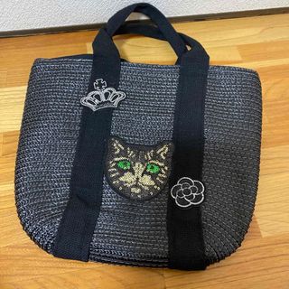 可愛い　キラキラ　猫ちゃん　かごバッグ　スパンコール　猫　バッグ　黒　ブラック(トートバッグ)