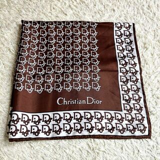 クリスチャンディオール(Christian Dior)のクリスチャンディオール　大判　スカーフ トロッター　ロゴ　シルク　茶　ブラウン(バンダナ/スカーフ)