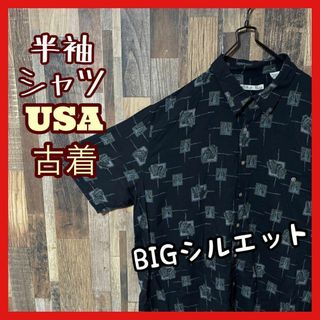 柄シャツ メンズ 総柄 ブラック アロハ 2XL シャツ USA古着 半袖(シャツ)