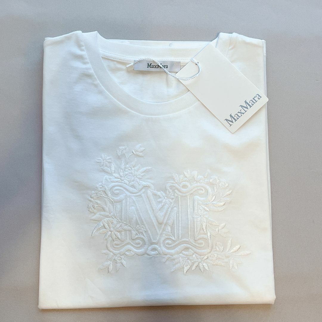 Max Mara - MAX MARA SACHA Mロゴ 刺繍 コットン Tシャツ