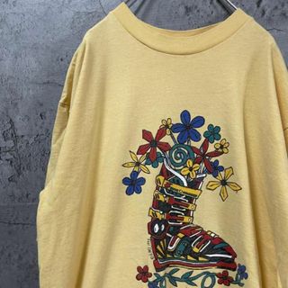 VAIL 花 ブーツ 個性的 USA製 デザイン Tシャツ(Tシャツ/カットソー(半袖/袖なし))