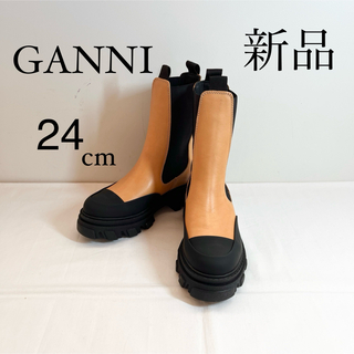 GANNI ガニー　レザー×ラバー　ショートブーツ   キャメル　24cm(ブーツ)
