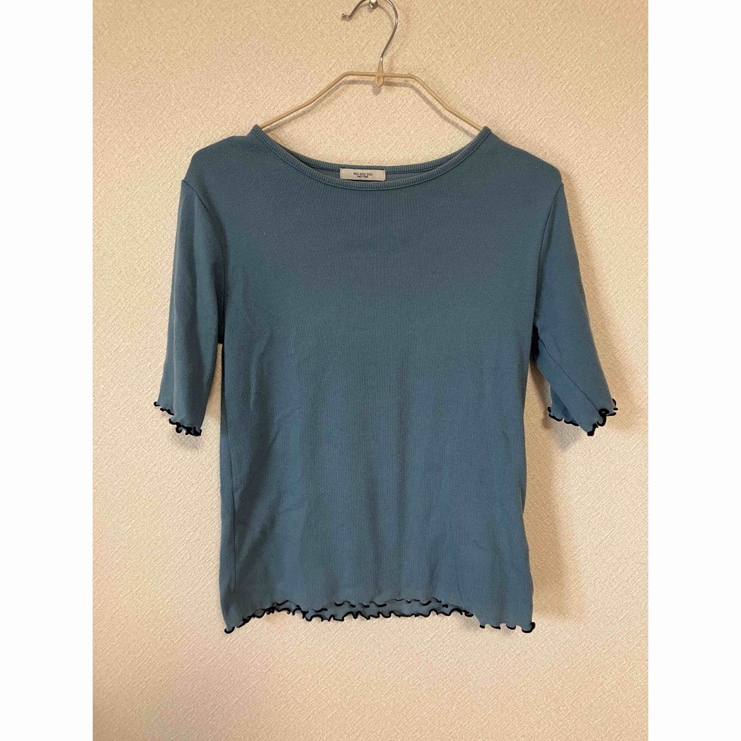 プードゥードゥー 5分丈半袖シャツ メロウ 青緑 かわいい おしゃれ 綿混 レディースのトップス(Tシャツ(半袖/袖なし))の商品写真