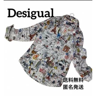 DESIGUAL - 【美品】　Desigual メンズLサイズ　アート沢山シャツ　Lスリム 