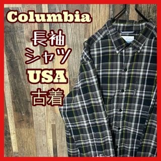 Columbia - ボタンダウン チェック メンズ コロンビア L グレー シャツ USA古着 長袖