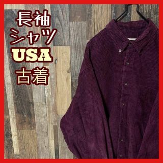 ボタンダウン チェック パープル メンズ L シャツ USA古着 90s 長袖(シャツ)