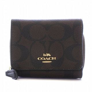 COACH - コーチ シグネチャー 三つ折り財布 ロゴ ゴールドカラー金具 PVC 茶