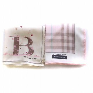 バーバリー(BURBERRY)のバーバリー ハンカチ 2点セット チェック 桜 総柄 ベージュ ピンク(ハンカチ)