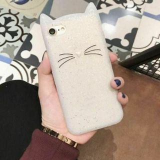 iPhone12ケース　ひげ猫　ねこみみ　柔らかい シリコン　衝撃吸収　ホワイト(iPhoneケース)