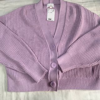 新品☆H＆M  リブニットカーディガン　M   丈短め(カーディガン)