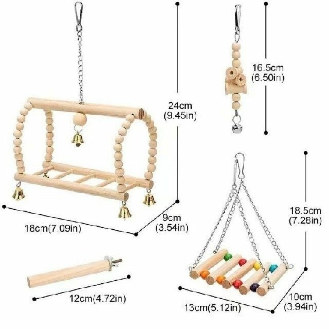 鳥のおもちゃ 8点セット 木製 ブランコ ベル はしご バード インコ 多頭 その他のペット用品(鳥)の商品写真