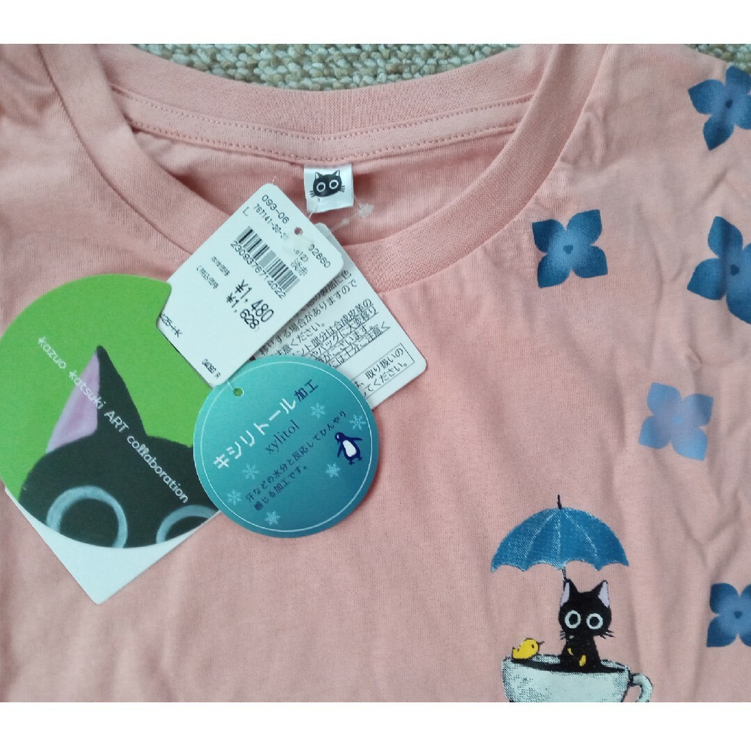 香月和夫作品モチーフＴシャツ　サーモンピンク　L レディースのトップス(シャツ/ブラウス(半袖/袖なし))の商品写真