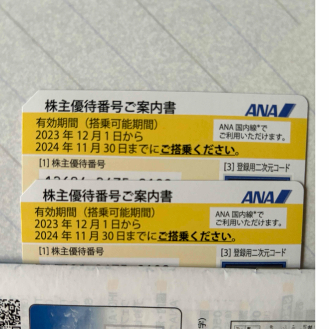 ANA(全日本空輸)(エーエヌエー(ゼンニッポンクウユ))のANA株主優待券　2枚　2024年11月30日まで チケットの乗車券/交通券(航空券)の商品写真