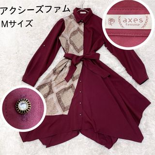 axes femme - アクシーズファム　シャツワンピース　スカーフ柄　ドッキング　ロングワンピース