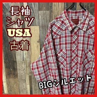 メンズ チェック アメカジ XL レッド シャツ USA古着 90s 長袖(シャツ)