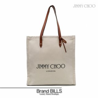 ジミーチュウ(JIMMY CHOO)の未使用品 ジミーチュウ LOGO TOTE トートバッグ キャンバス レザー ナチュラル ダークタン(トートバッグ)