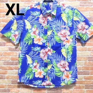 【新品】アロハシャツ 柄シャツ XL ブルー 花柄 ハイビスカス ハワイ(シャツ)