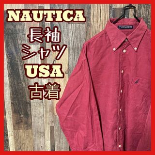 ノーティカ(NAUTICA)のノーティカ メンズ ボタンダウン L レッド シャツ USA古着 90s 長袖(シャツ)