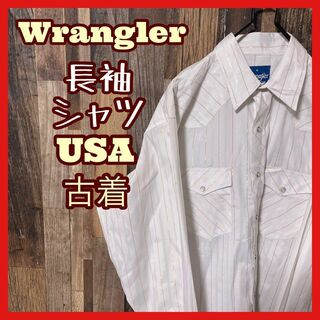 ラングラー(Wrangler)のラングラー メンズ ストライプ ホワイト M シャツ USA古着 90s 長袖(シャツ)
