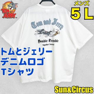 メンズ大きいサイズ5L トムとジェリー デニムロゴ 半袖Tシャツ ゆったり 新品(Tシャツ/カットソー(半袖/袖なし))