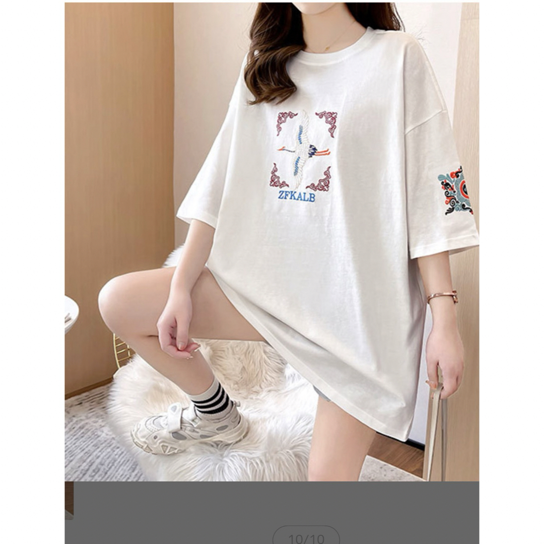 titicaca(チチカカ)の鶴柄 Tシャツ レディース トップス 大きめ 白 メンズのトップス(Tシャツ/カットソー(半袖/袖なし))の商品写真