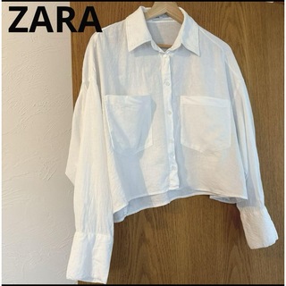 ザラ(ZARA)のZARA ザラ　リネンブレンド　ショートシャツ　白　ブラウス(シャツ/ブラウス(長袖/七分))