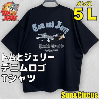 メンズ大きいサイズ5L トムとジェリー デニムロゴ 半袖Tシャツ ゆったり 新品(Tシャツ/カットソー(半袖/袖なし))