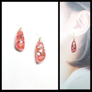 No.1326-E　シェルフレーク☆ピアス・イヤリング(レッド)(ピアス)