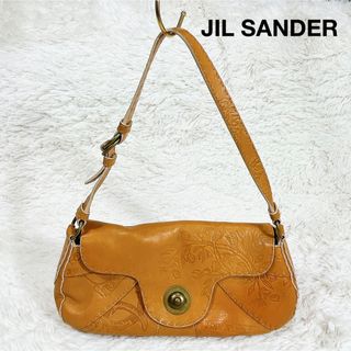 ジルサンダー(Jil Sander)のジルサンダー 貴重 型押し レザー ショルダー ハンドバッグ 草木柄 キャメル(ハンドバッグ)