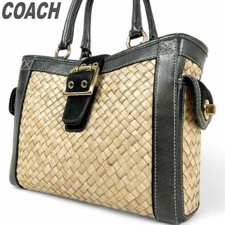 コーチ(COACH)のコーチ カゴバッグ ハンドバッグ 手提げ ブラック 編込み シンプル お出掛け(ハンドバッグ)