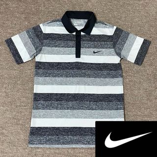 ナイキ(NIKE)の未使用　ナイキゴルフ　DRI-FIT　黒×白ボーダー　半袖ポロシャツ　タイトめM(ウエア)