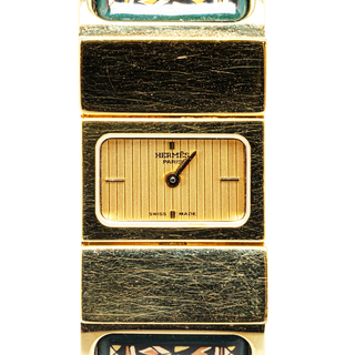 エルメス(Hermes)のエルメス ロケ バングルウォッチ 腕時計 LO1.100 クオーツ ゴールド文字盤 メッキ レディース HERMES 【214-48942】(腕時計)