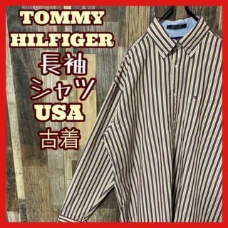 トミーヒルフィガー(TOMMY HILFIGER)のトミーヒルフィガー ストライプ ボタンダウン メンズ M シャツ ロゴ古着 長袖(シャツ)