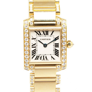 カルティエ(Cartier)のカルティエ タンクフランセーズSM ベゼルダイヤ ベルトダイヤ 腕時計 WE1001R8 クオーツ ホワイト文字盤 K18YG イエローゴールド DM レディース CARTIER 【221-50335】(腕時計)