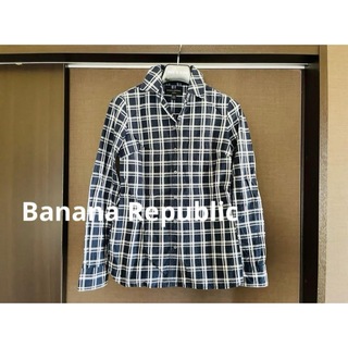 バナナリパブリック(Banana Republic)のバナナリパブリック　 バナリパ　チェックシャツ　白×紺(シャツ/ブラウス(長袖/七分))