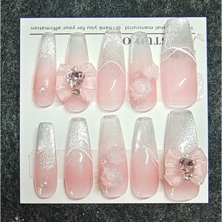 SHEIN ネイルチップ 付け爪　ピンク　グリッター　コフィン　シンプル