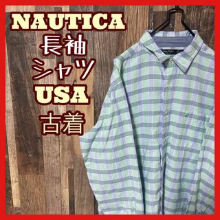 ノーティカ(NAUTICA)のノーティカ メンズ チェック グリーン L シャツ USA古着 90s 長袖(シャツ)