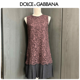 DOLCE&GABBANA - ドルチェ&ガッバーナ　ブラウンレース　プリーツ　ワンピース　ドレス