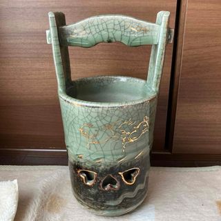 希少レトロ工芸品相馬焼走り駒手桶型花器・花瓶 有田焼 和風古伊万里(花瓶)