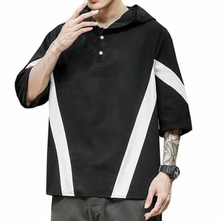 XLサイズ Tシャツ メンズ フード付 無地 半袖 五分袖 パーカー カジュアル(Tシャツ/カットソー(半袖/袖なし))