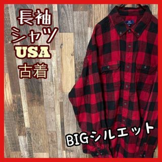 チェック レッド XL メンズ アメカジ ボタンダウン シャツ 古着 長袖(シャツ)