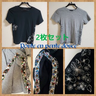 【Route en pente douce】2枚セット・フラワーTシャツ(Tシャツ(半袖/袖なし))