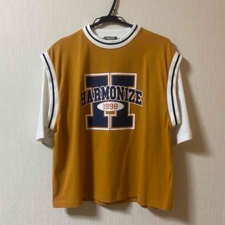 kutir クティール レイヤード プリント 半袖 Tシャツ オレンジ 古着(Tシャツ(半袖/袖なし))