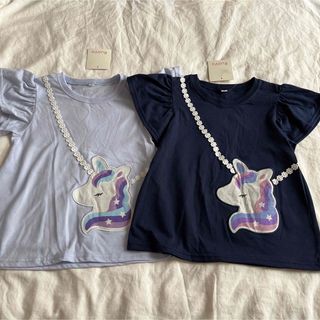 ユニコーン　120 女の子　半袖Tシャツ　2枚セット　だまし絵　ポシェット(Tシャツ/カットソー)