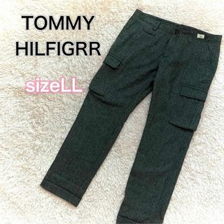 トミーヒルフィガー(TOMMY HILFIGER)のトミーヒルフィガー　ウールパンツ　ヘリンボーン　グレー　サイズLl(ワークパンツ/カーゴパンツ)