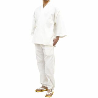 [あい藍] 男女兼用 白作務衣 スペアパンツ付き 日本製 ユニフォームや略式巡礼(その他)